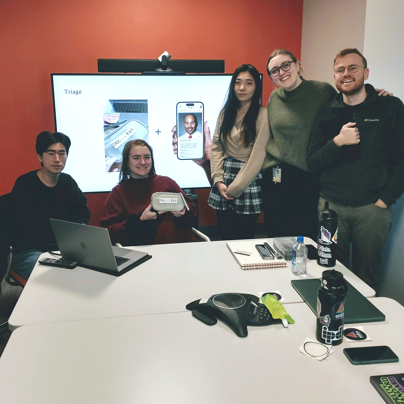 1. Group shot of the IPD thesis team after a co-design and prototyping session with Kevin and James from Eidos