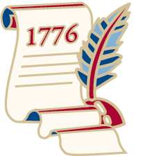 A scroll bearing the year '1776' beside a quill in an inkwell.