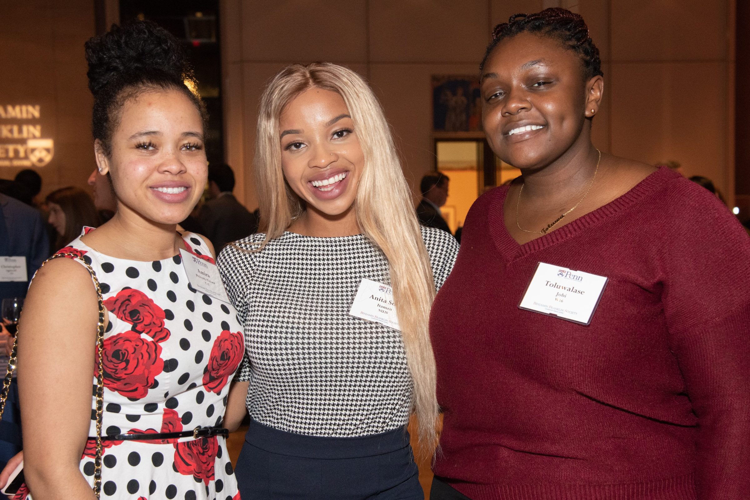 Three young women together at a Benjamin Franklin Society event