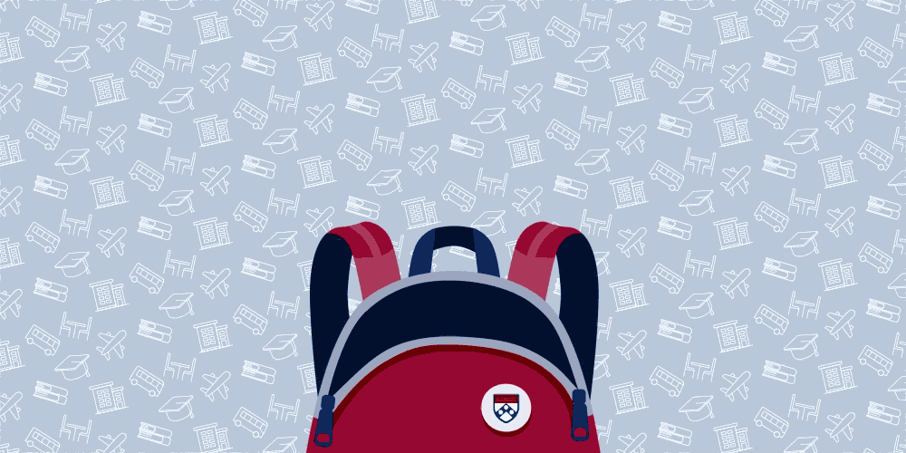 An animation illustrating the many resources made available to students through the Shleifer Penn First Plus Center at the University of Pennsylvania, including emergency funding, daily food during school breaks, study abroad programs, laptops, summer internships, and summer research opportunities.