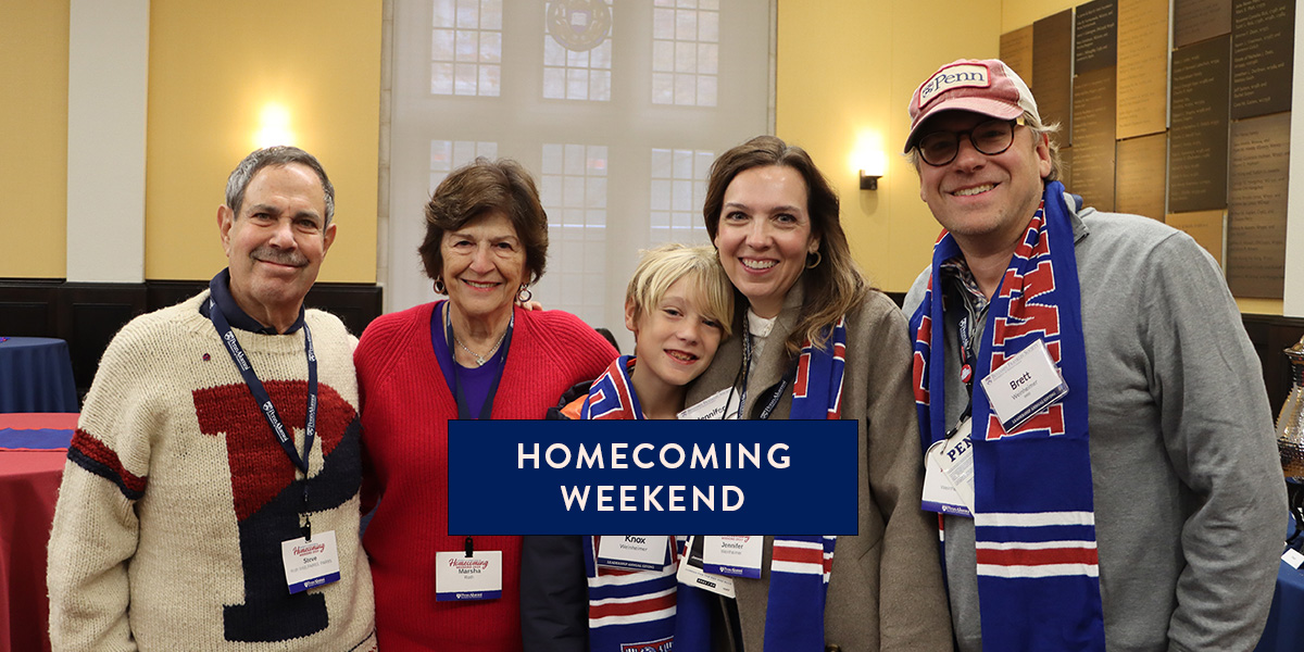 A Penn family poses together during the annual Benjamin Franklin Society Homecoming Brunch