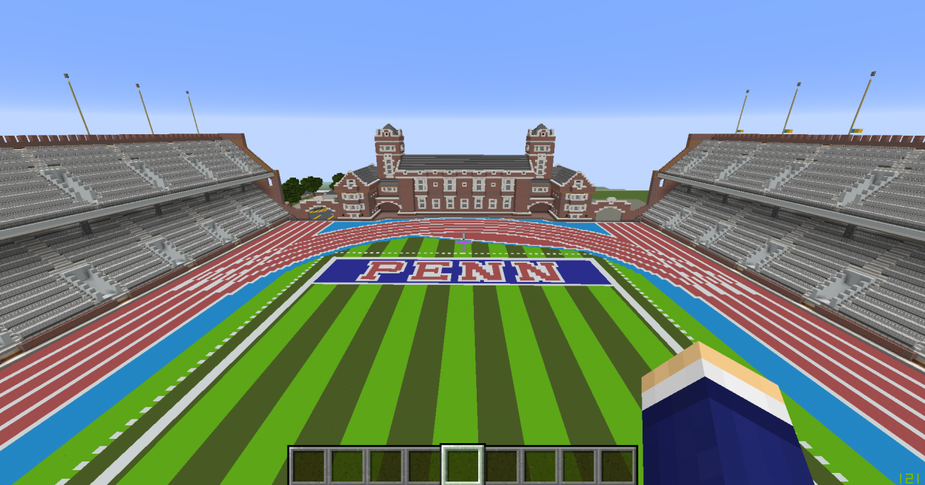 Back angle of the digital Franklin Field in Minecraft