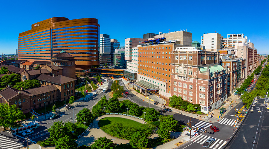 A wide view of the Penn Medicine Pavilion and the Hospital of the University of Pennsylvania