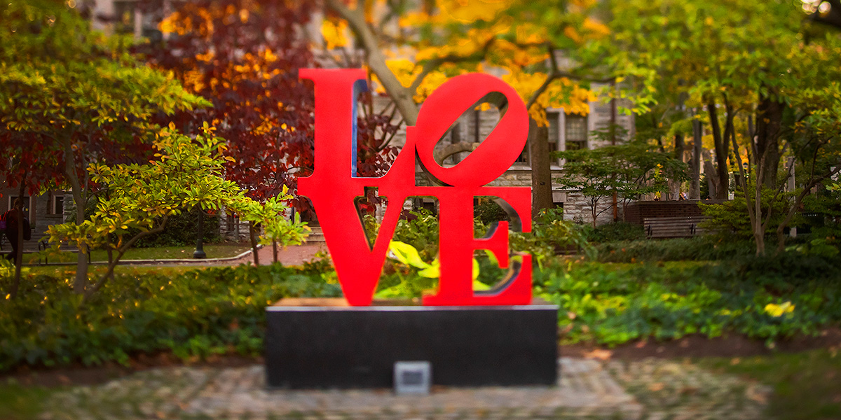 The LOVE statue on College Green at the University of Pennsylvania.