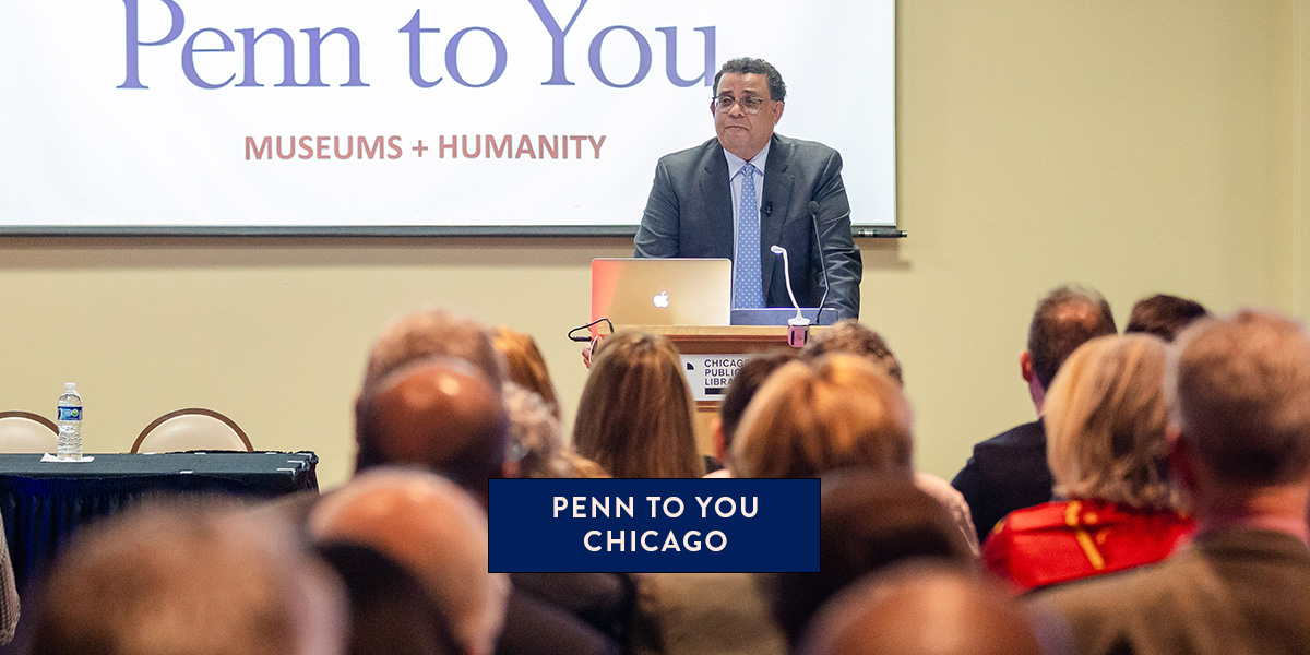 Christopher Woods, Penn Museum Williams Director, addresses the audience at Penn to You Chicago