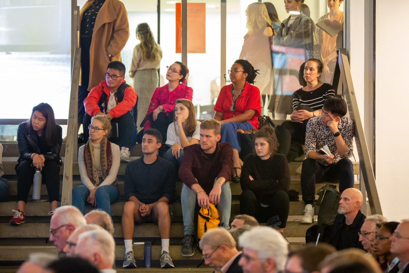 weitzman school students listening to a discussion