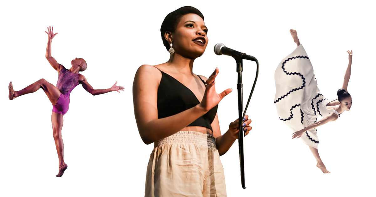 A selection of performers included in the 2022-2023 lineup at Penn Live Arts, including Dance Theatre of Harlem, Otito Greg-Obi in Excelano Project's Nectar, and Martha Graham Dance Company