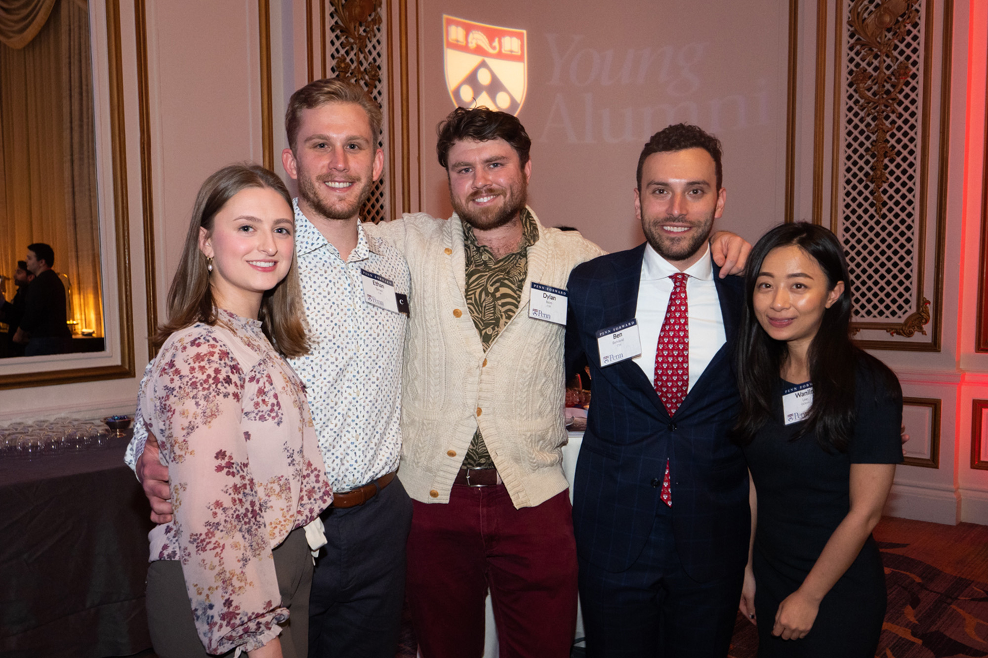 Five alumni come together during a Penn Forward reception.