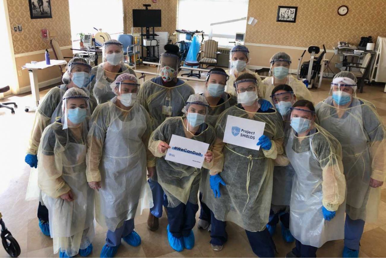 Healthcare workers wearing masks thanking Project Shield