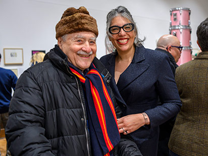 Art collector and Penn alum Hubert Neumann, W'52, stands with Gwendolyn DuBois Shaw at the Arthur Ross Gallery.