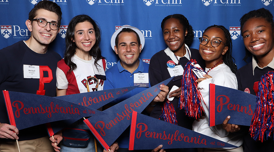 Members of the Benjamin Franklin Society at the University of Pennsylvania pose for a photo during the 2022 Homecoming Brunch in Houston Hall