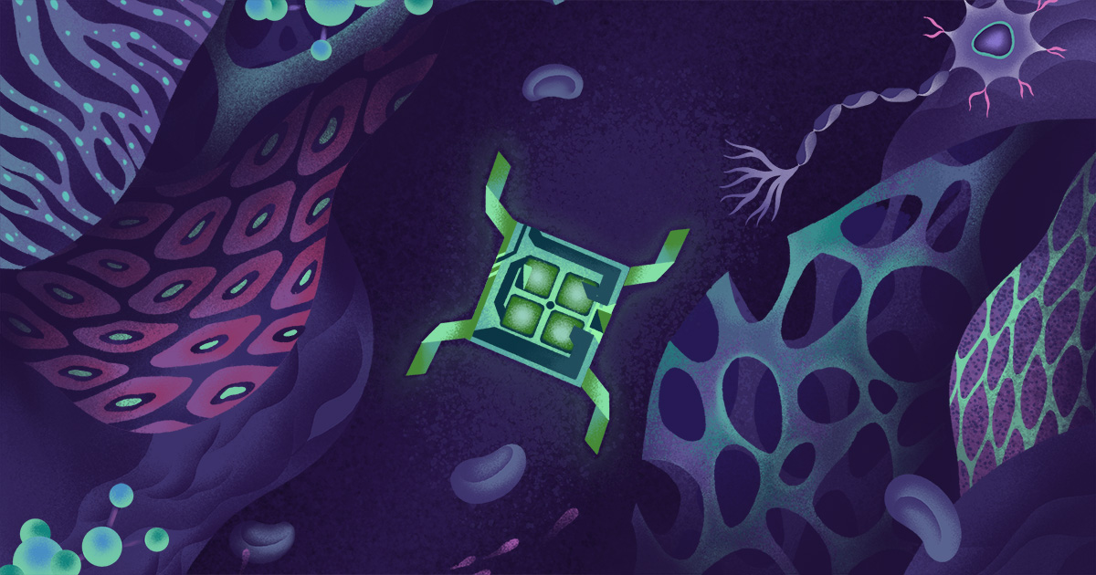 An illustration of a microscopic robot used for disease treatment