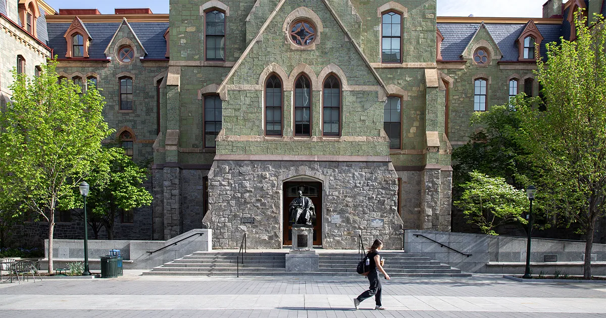 Wide shot of College Hall at the University of Pennsylvania, reflecting philanthropic support.