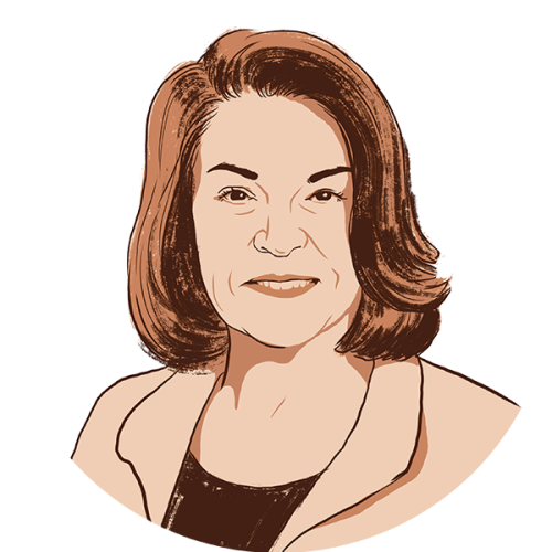 An illustrated portrait of Vicki Lachman, Nu’72, GNu’74, CGS’02.