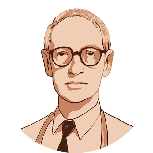 An illustrated portrait of J. Paul Decker, MD 