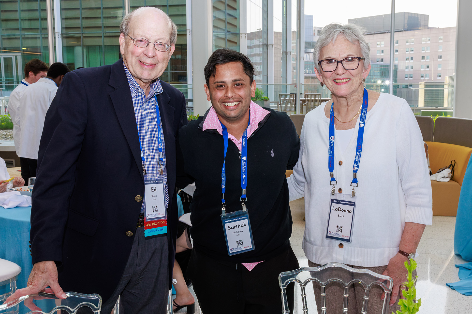 Edgar, M’78, and LaDonna Black, pictured with Sarthak Mohanty, M'23, at the Perelman School of Medicine's 2023 Alumni Weekend celebrations