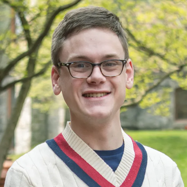 Morgan Emery, C'26, on College Green at the University of Pennsylvania.