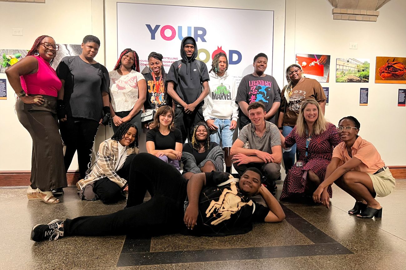 Through the “Your Food Story” program at the Penn Museum, student participants worked with Penn undergraduates associated with the Netter Center for Community Partnerships’ Agatson Urban Nutrition Initiative, as well as with Penn Museum staff including Tia Jackson-Truitt, SW’03, Chief Diversity Officer (pictured at upper left), and Jennifer Brehm, Merle-Smith Director of Learning and Community Engagement (second row, second from right).