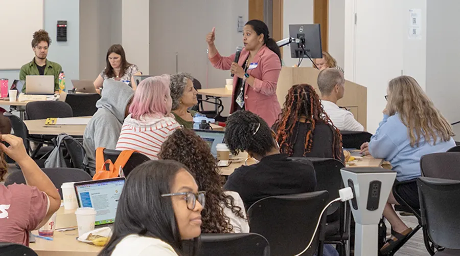 Philadelphia teachers attend a PASS program session at Penn GSE focused on AI in education, made possible by donor support.