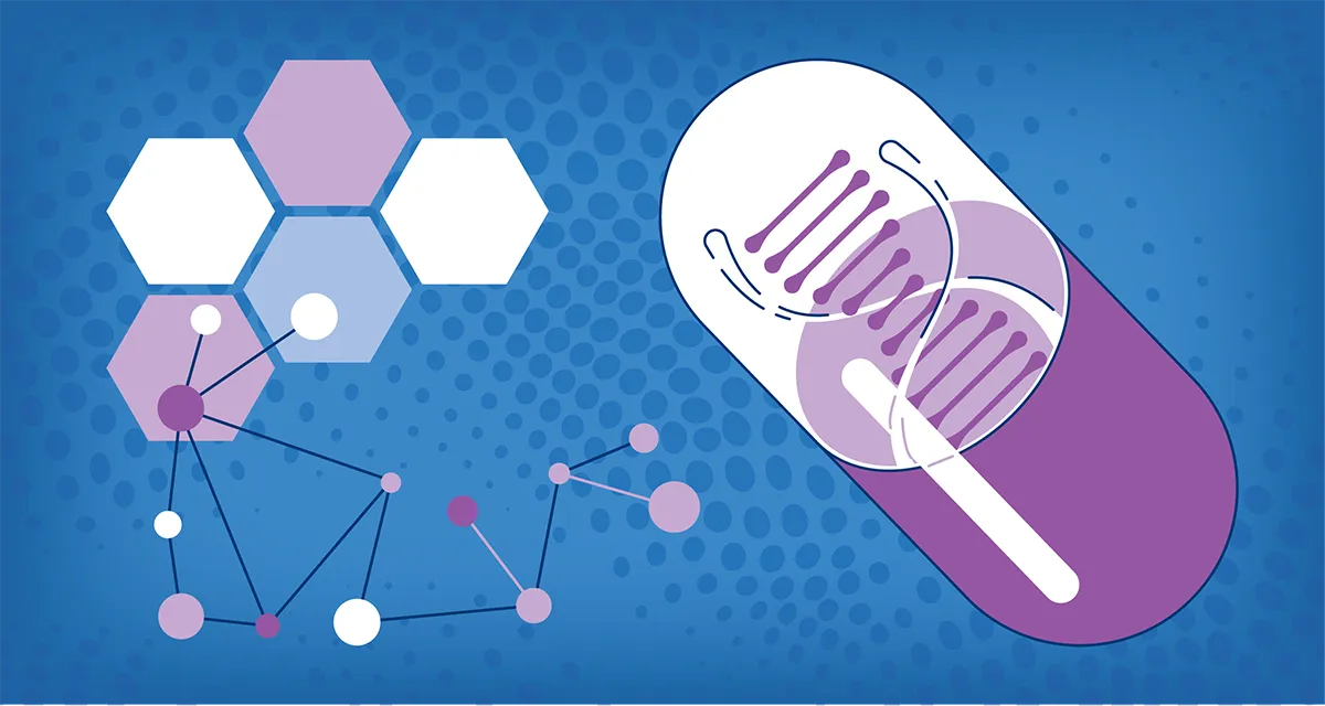 Illustration of DNA and molecular structures used to represent RVCL research at Penn Medicine.