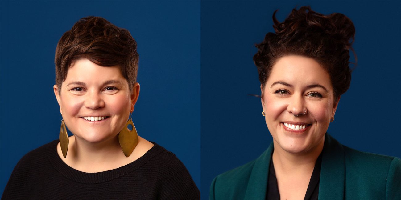 Side-by-side headshots of Amy Castro, SW’04, at left, and Stacia West, at right.