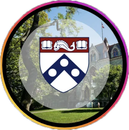 The logo for @thepennfund on Instagram, featuring the Penn shield overlaid atop an image of College Hall.