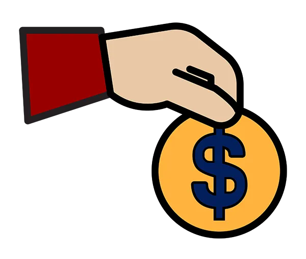 Hand placing a gold coin with a dollar symbol, symbolizing support for financial aid and accessible undergraduate education at Penn.