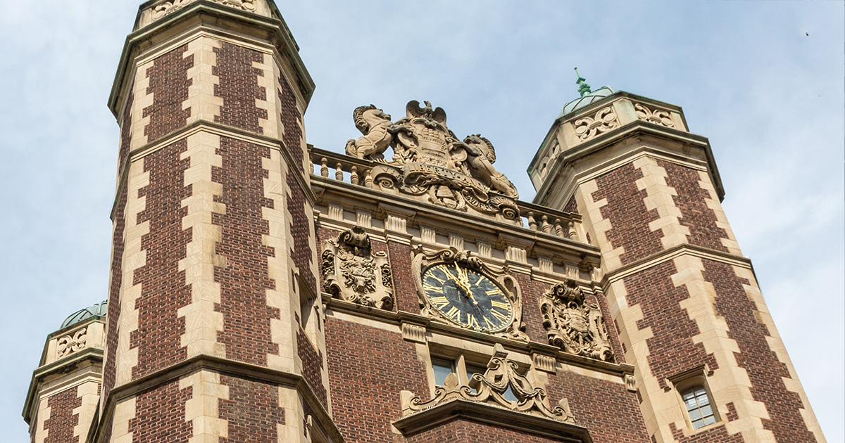 A view looking up at the top of Provosts' Tower at the University of Pennsylvania