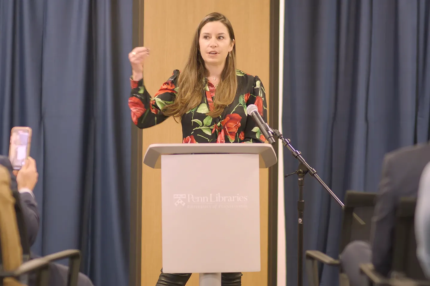 Wendy Holman speaks at the dedication of the Holman Biotech Commons at the Penn Libraries.